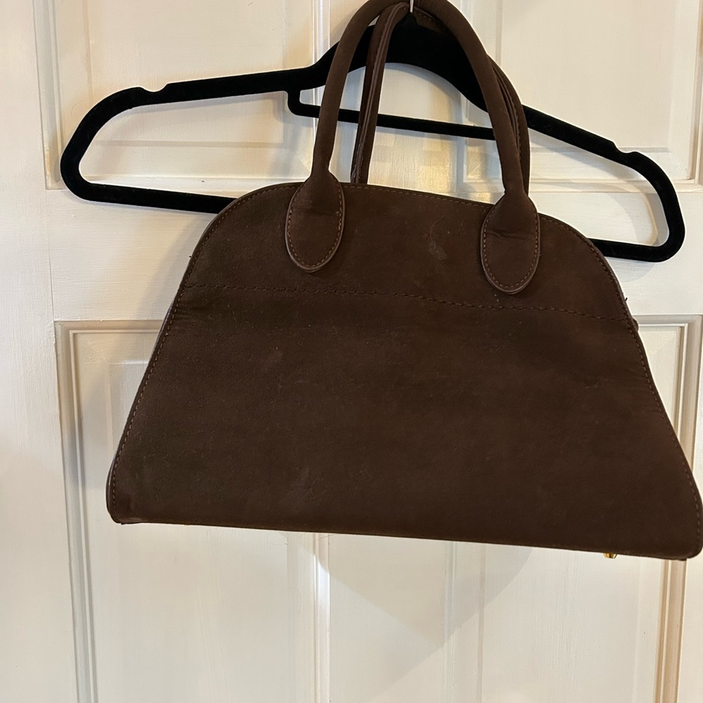 Dark brown faux suede handbag